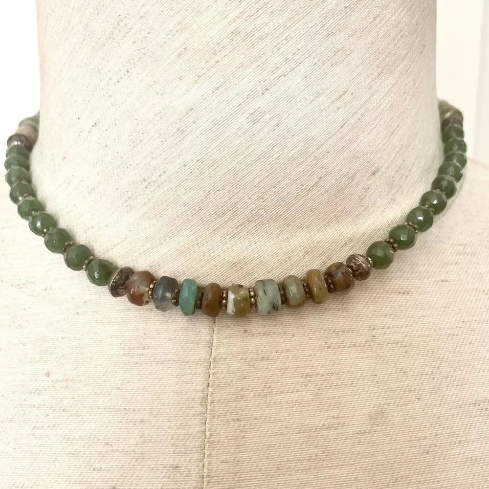 Artisan chalcedony and silver natural stones necklace